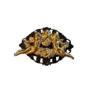 Vintage Cherub Brooch Gold Tone Putti Angel Victorian Revival Statement Artisan